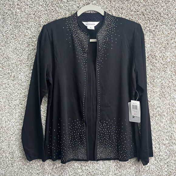 Misook Cardigan Sweater Women’s Small Black with Clear Crystal Rhinestone Studs - Picture 1 of 7